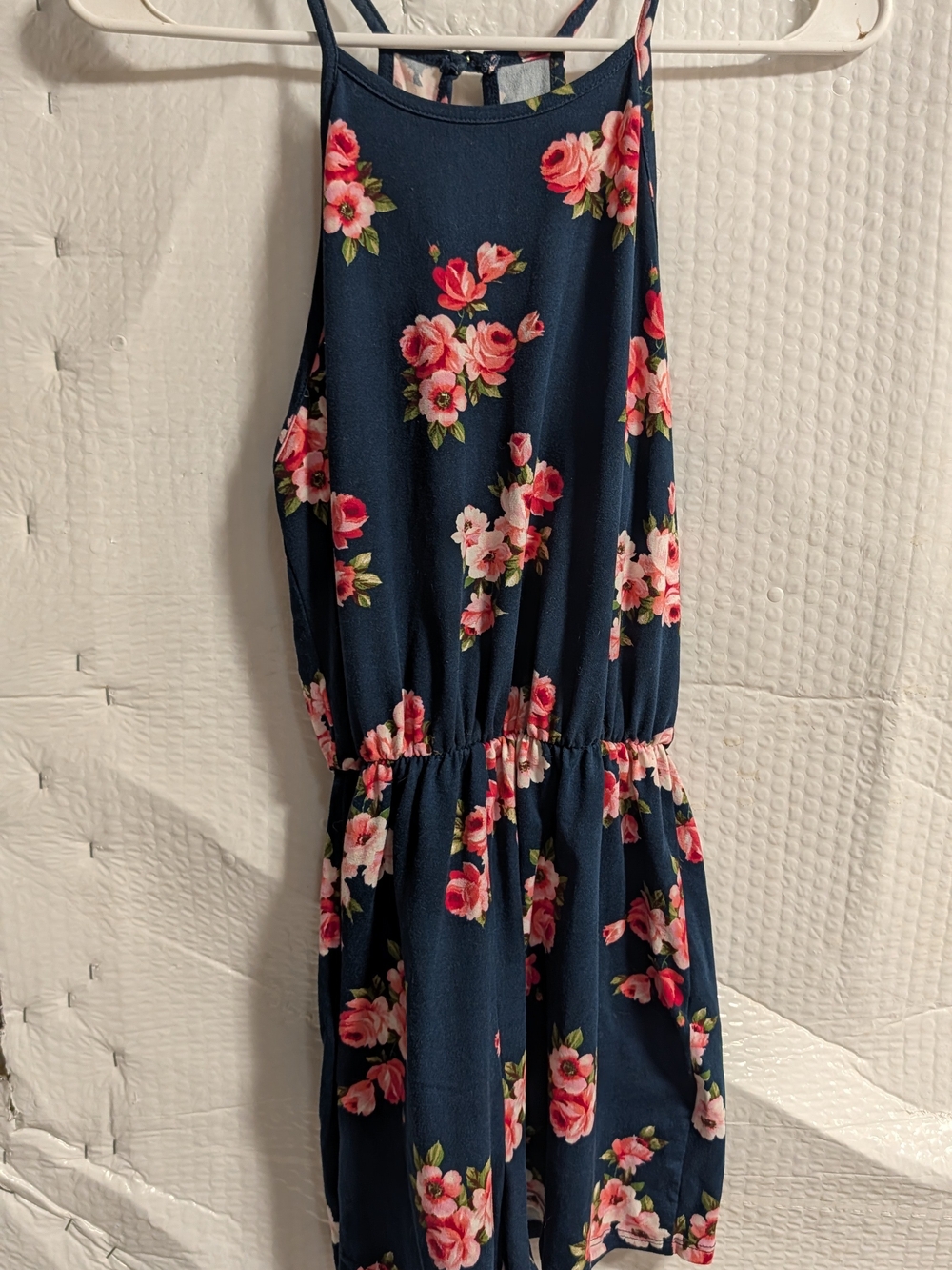 French Grey Navy Floral Romper with Pink Roses